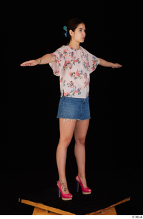  Lady Dee blossom top blue jeans skirt pink high heels standing t poses whole body 0008.jpg